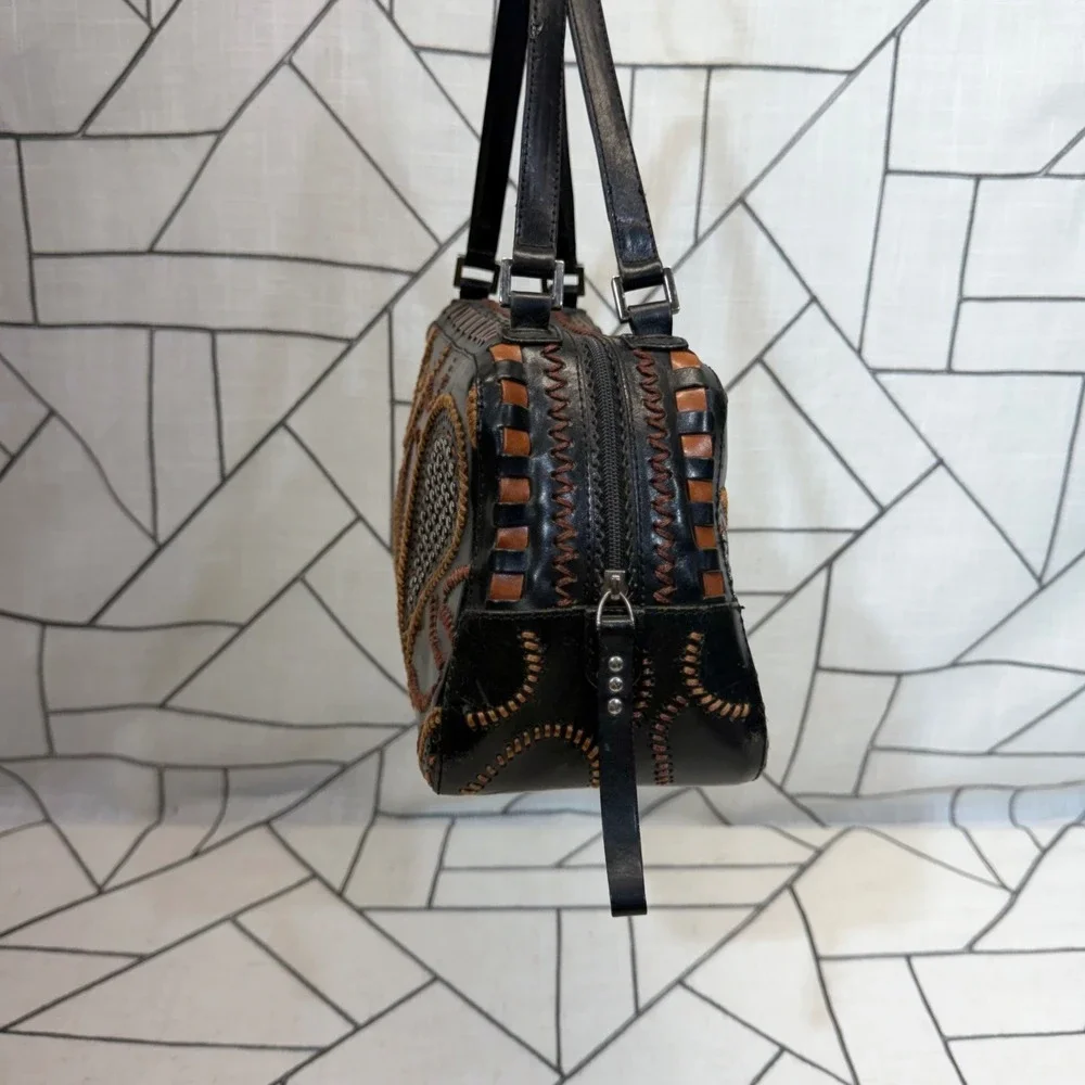 Marc & Marc by Sharif Handbag Small Black Studded Paisley Leather Satchel